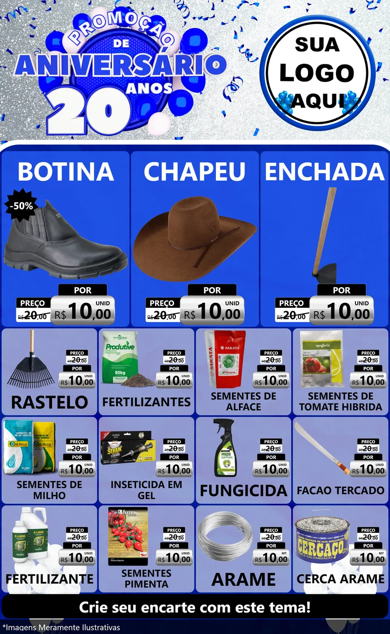 Modelo de Encarte para Encarte Grande com o tema Promoção de Aniversário - 20 Anos para Agropecuária