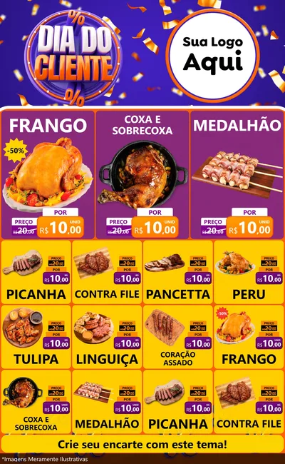 Modelo de Encarte para Encarte Grande com o tema Dia do Cliente para Assados