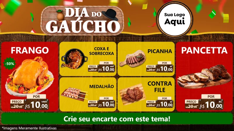 Modelo de TV para TV Horizontal com o tema Dia do Gaúcho para Assados