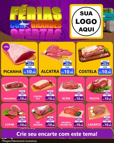 Modelo de Rede Social para Feed Instagram com o tema Férias com Grandes Ofertas para Açougue