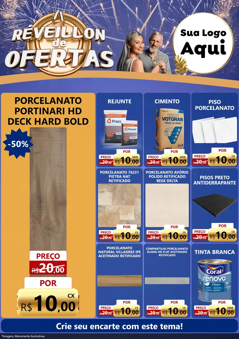 Modelo de Encarte para Encarte A4 Vertical com o tema Réveillon de Ofertas para Pisos e revestimentos