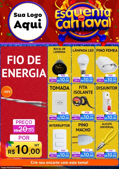 Modelo de Encarte para Encarte A4 Vertical com o tema Esquenta de Carnaval para Materiais Elétricos