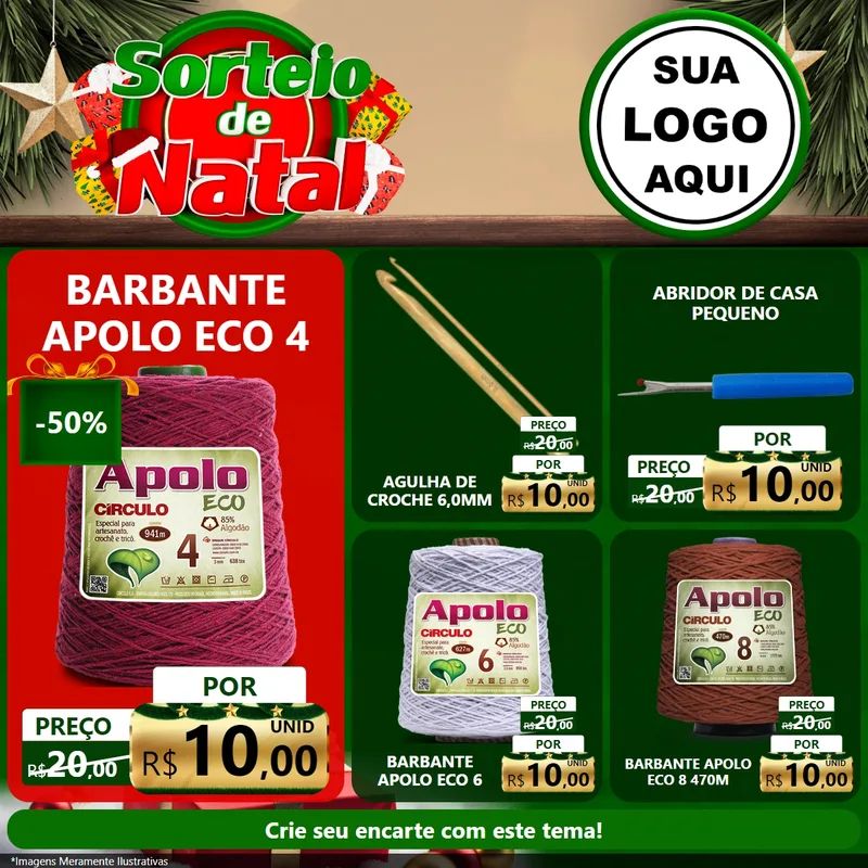 Modelo de Rede Social para Feed Facebook com o tema Sorteio de Natal para Armarinho e Aviamentos