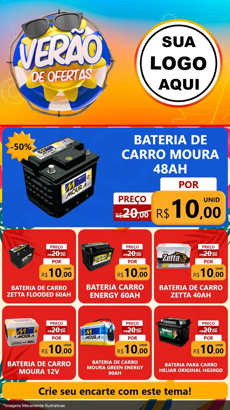 Modelo de Rede Social para Stories com o tema Verão de Ofertas para Baterias Elétricas