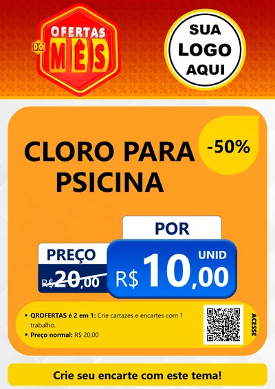 Modelo de Cartaz para Cartaz A4 Vertical com o tema Ofertas do Mês para Produtos para Piscina