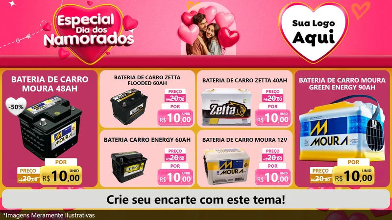 Modelo de TV para TV Horizontal com o tema Especial Dia dos Namorados para Baterias Elétricas