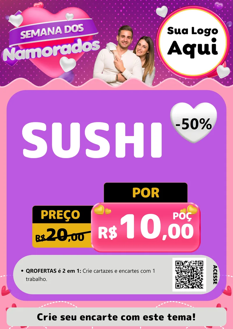 Modelo de Cartaz para Cartaz A4 Vertical com o tema Semana dos Namorados para Comida japonesa