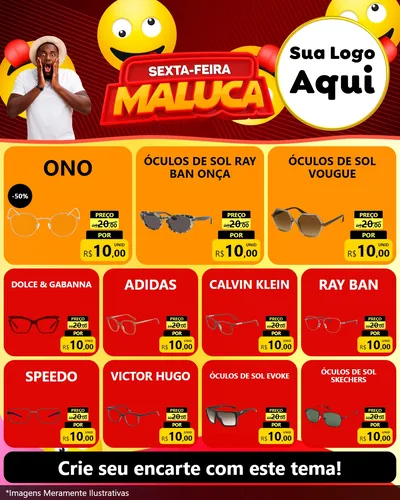 Modelo de Rede Social para Feed Instagram com o tema Sexta-feira Maluca para Óticas