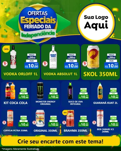 Modelo de Rede Social para Feed Instagram com o tema Ofertas Especiais Feriado da Independência para Distribuidora de bebidas