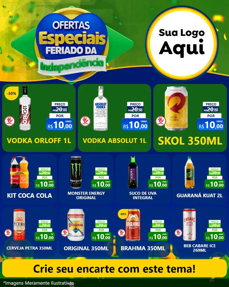Modelo de Rede Social para Feed Instagram com o tema Ofertas Especiais Feriado da Independência para Distribuidora de bebidas