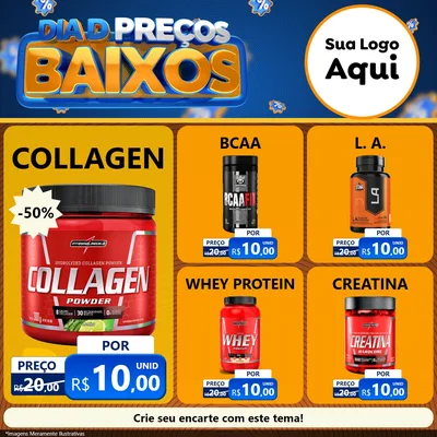 Modelo de Rede Social para Feed Facebook com o tema Dia D Preço Baixo para Suplementos alimentares