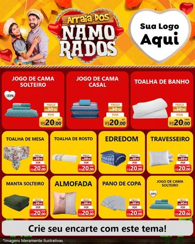 Modelo de Rede Social para Feed Instagram com o tema Arraiá dos Namorados para Cama, Mesa e Banho
