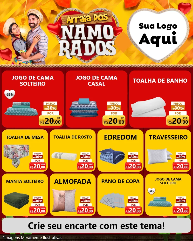 Modelo de Rede Social para Feed Instagram com o tema Arraiá dos Namorados para Cama, Mesa e Banho