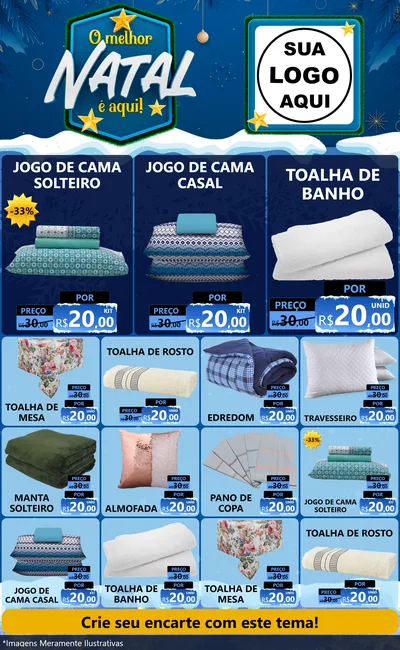 Modelo de Encarte para Encarte Grande com o tema O Melhor Natal É Aqui! para Cama, Mesa e Banho