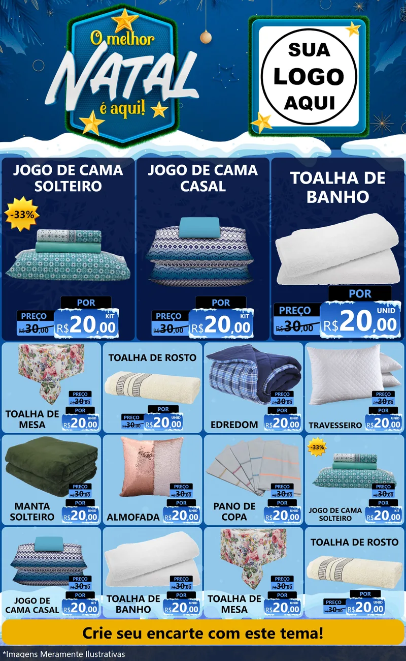 Modelo de Encarte para Encarte Grande com o tema O Melhor Natal É Aqui! para Cama, Mesa e Banho