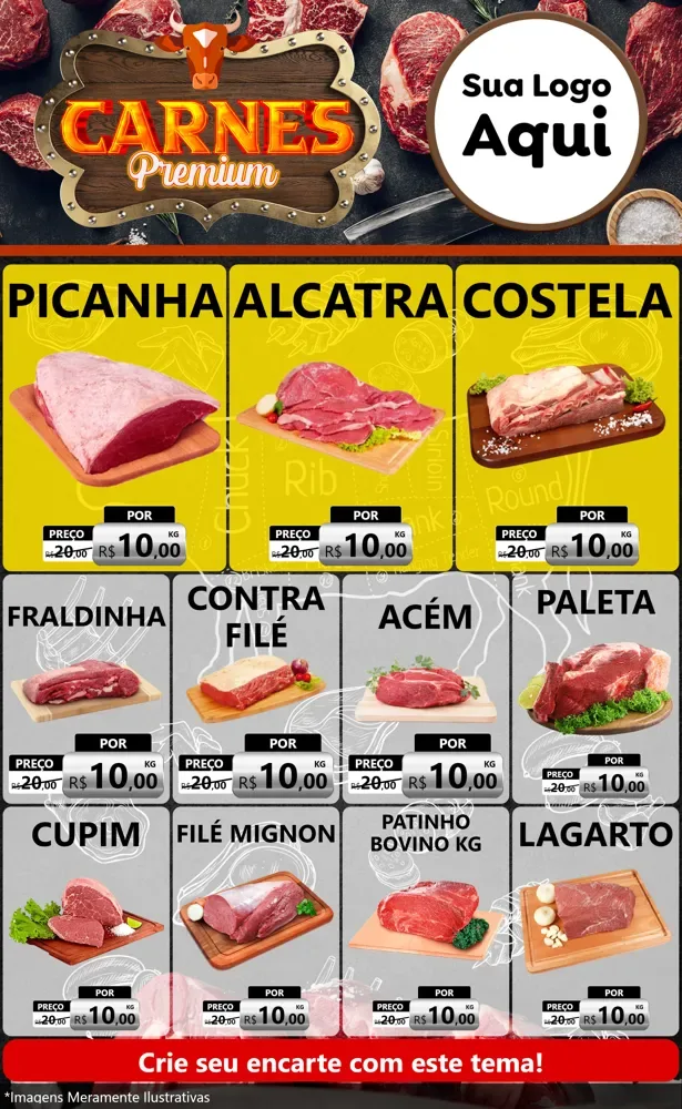 Modelo de Encarte para Encarte Grande com o tema Carnes Premium para Açougue
