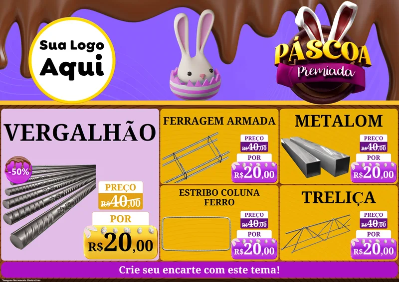 Modelo de Encarte para Encarte A4 Horizontal com o tema Páscoa Premiada para Ferragens
