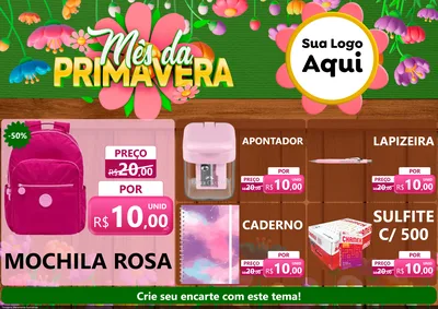 Modelo de Encarte para Encarte A4 Horizontal com o tema Mês da Primavera para Papelaria