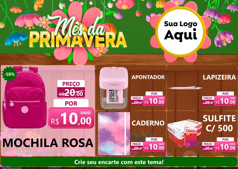 Modelo de Encarte para Encarte A4 Horizontal com o tema Mês da Primavera para Papelaria