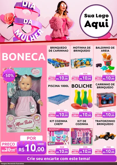 Modelo de Encarte para Encarte A4 Vertical com o tema Dia da Mulher para Brinquedos