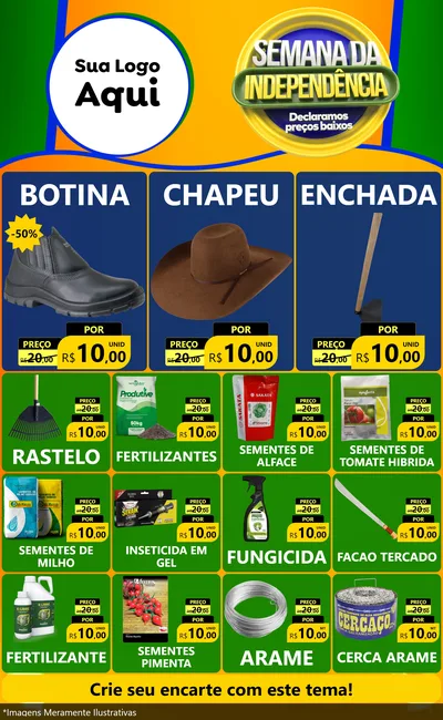 Modelo de Encarte para Encarte Grande com o tema Semana da Independência Declaramos Preços Baixos para Agropecuária