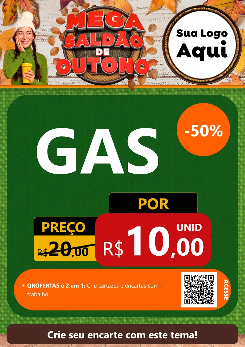 Modelo de Cartaz para Cartaz A4 Vertical com o tema Mega Saldão de Outono para Água e gás