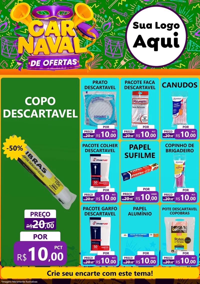Modelo de Encarte para Encarte A4 Vertical com o tema Carnaval de Ofertas para Embalagens