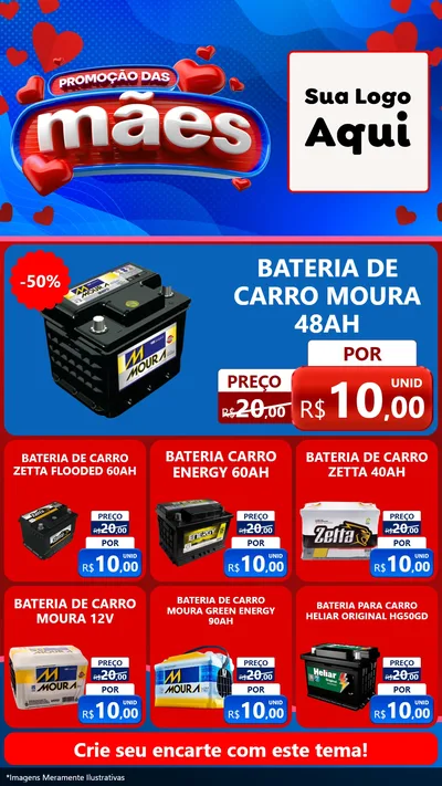 Modelo de Rede Social para Stories com o tema Promoção das Mães para Baterias Elétricas