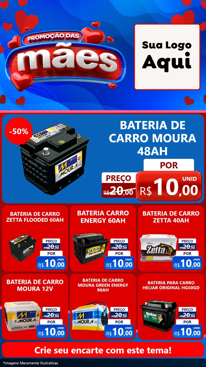 Modelo de Rede Social para Stories com o tema Promoção das Mães para Baterias Elétricas