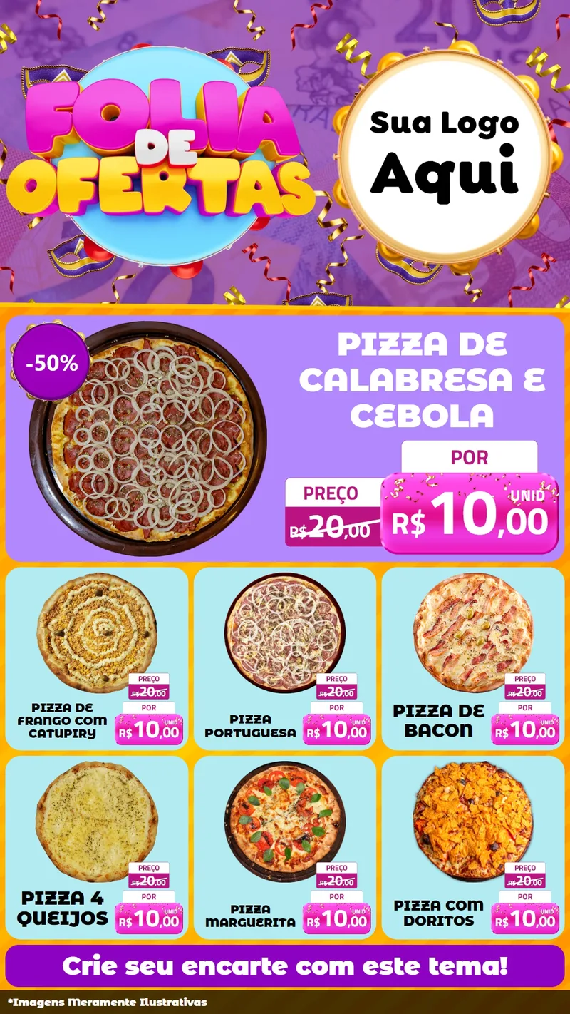 Modelo de Rede Social para Stories com o tema Folia de Ofertas para Pizzaria