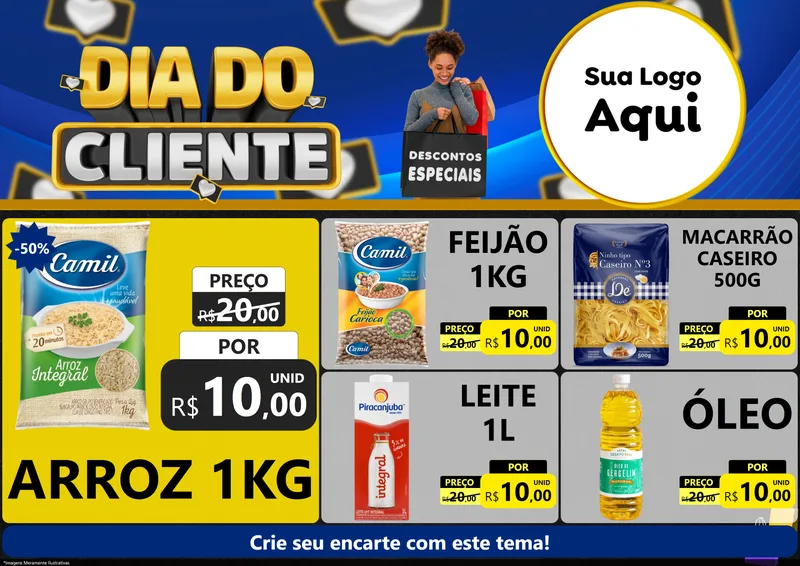 Modelo de Encarte para Encarte A4 Horizontal com o tema Dia Do Cliente para Supermercado