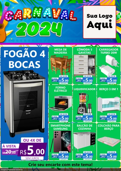 Modelo de Encarte para Encarte A4 Vertical com o tema Carnaval 2027 para Móveis e Eletro