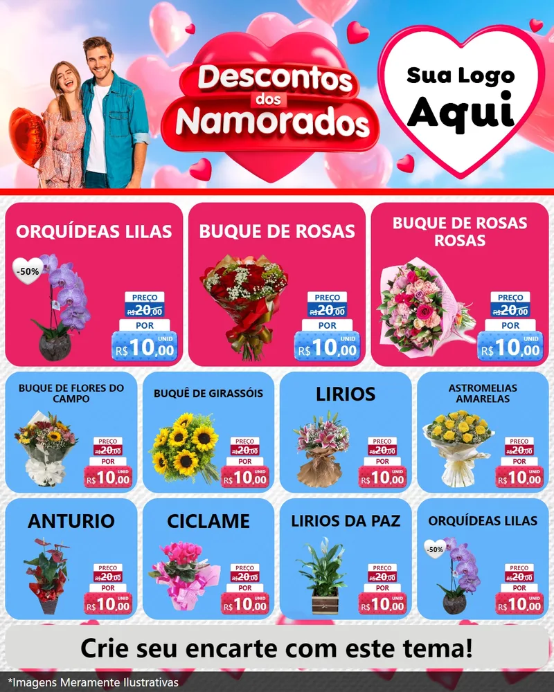 Modelo de Rede Social para Feed Instagram com o tema Descontos dos Namorados para Floricultura e jardim