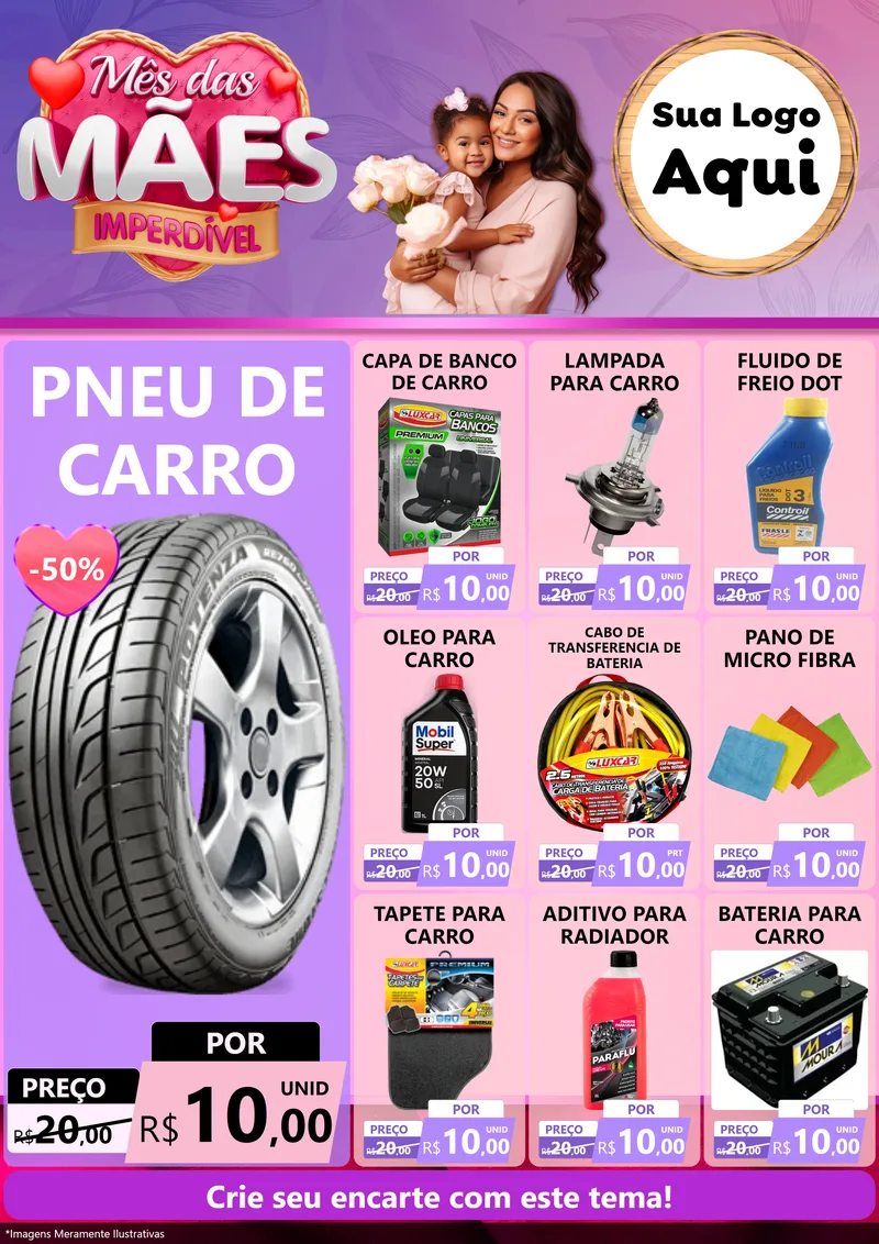 Modelo de Encarte para Encarte A4 Vertical com o tema Mês das Mães Imperdível para Auto peças