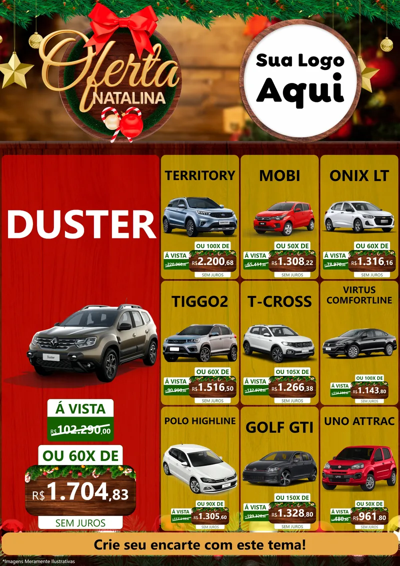 Modelo de Encarte para Encarte A4 Vertical com o tema Ofertas Natalina para Concessionaria de Carros