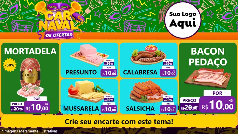 Modelo de TV para TV Horizontal com o tema Carnaval de Ofertas para Frios e Laticínios