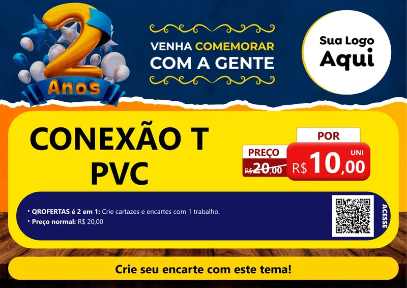 Modelo de Cartaz para Cartaz A4 Horizontal com o tema Aniversário de 2 anos para Tubos e conexões
