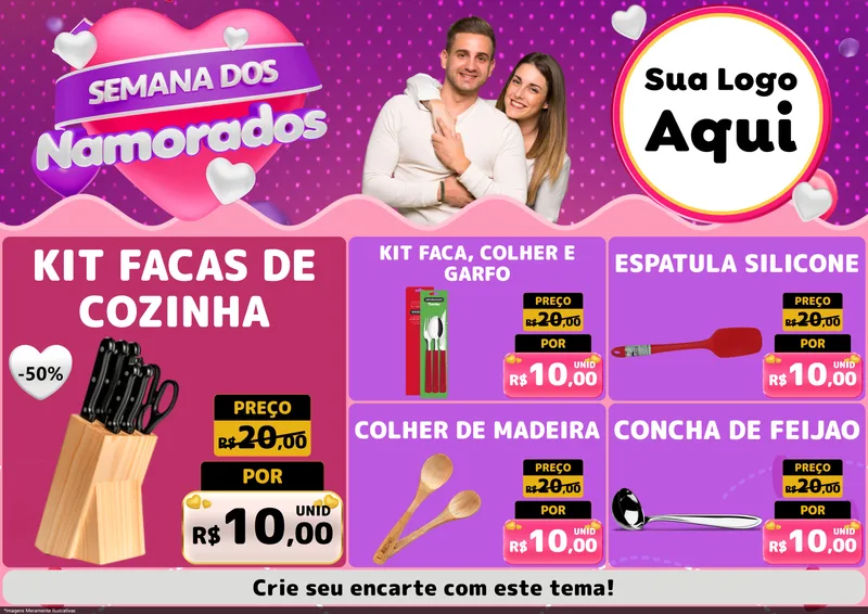 Modelo de Encarte para Encarte A4 Horizontal com o tema Semana dos Namorados para Utilidades Domésticas