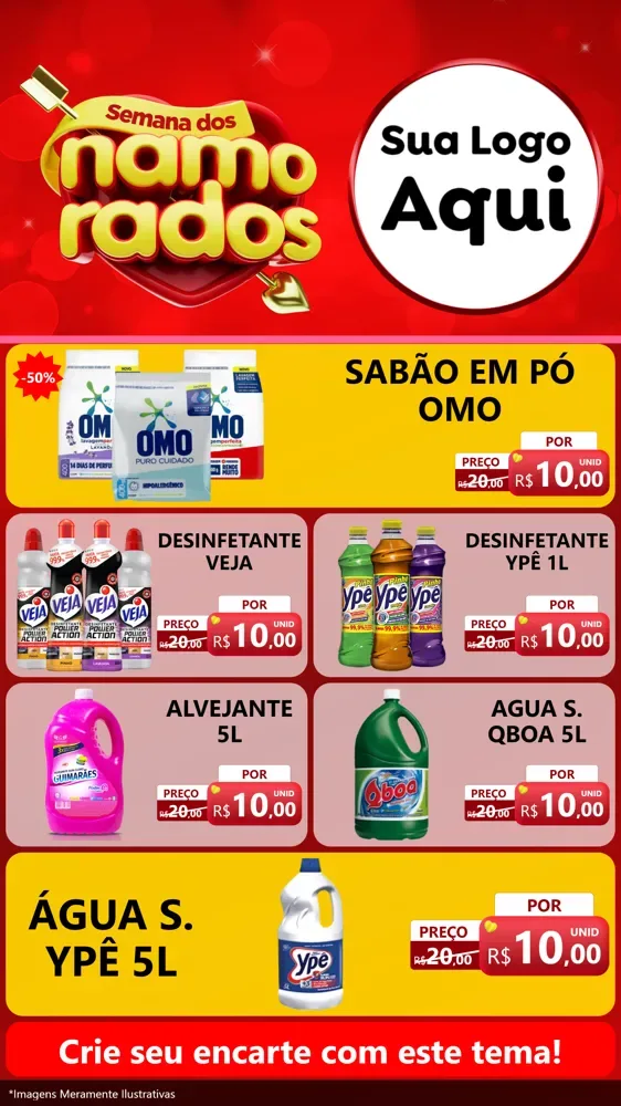 Modelo de TV para TV Vertical com o tema Semana dos namorados para Produtos de Limpeza