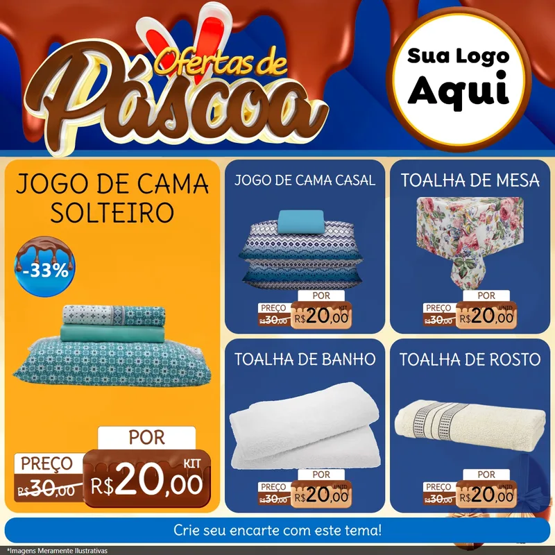 Modelo de Rede Social para Feed Facebook com o tema Ofertas de Páscoa para Cama, Mesa e Banho