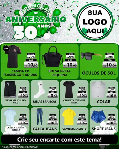 Modelo de Rede Social para Feed Instagram com o tema Promoção de Aniversário - 30 Anos para Roupas e acessórios