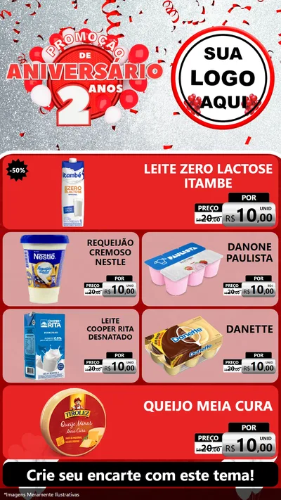 Modelo de TV para TV Vertical com o tema Promoção de Aniversário - 2 Anos para Frios e Laticínios