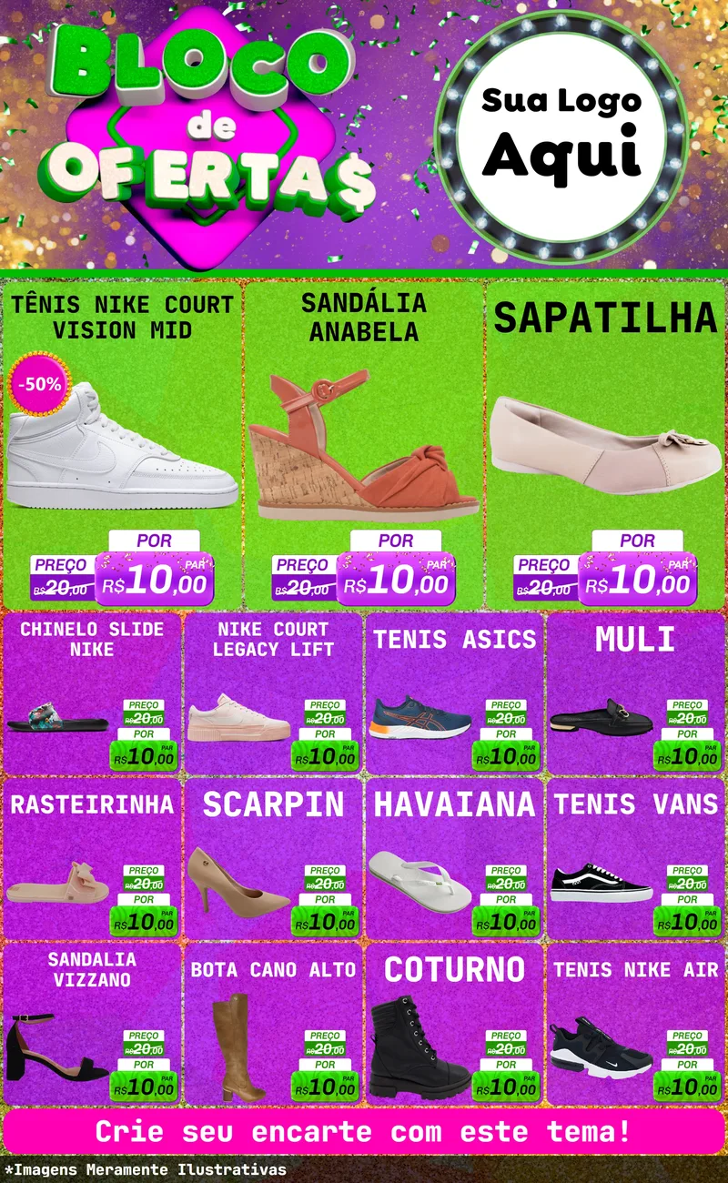 Modelo de Encarte para Encarte Grande com o tema Bloco de Ofertas para Calçados