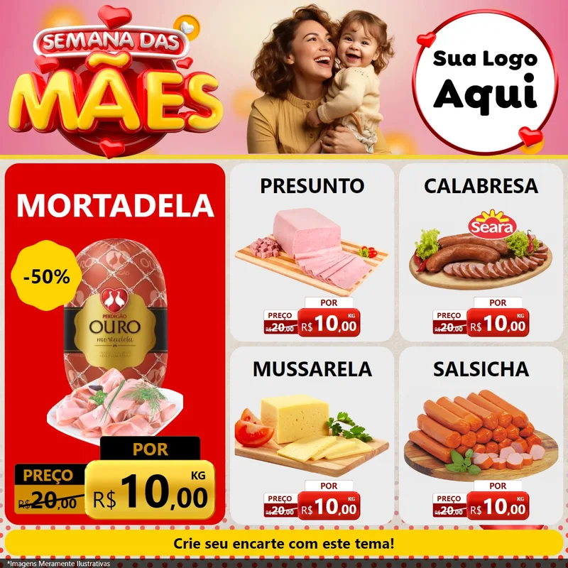 Modelo de Rede Social para Feed Facebook com o tema Semana das Mães para Frios e Laticínios