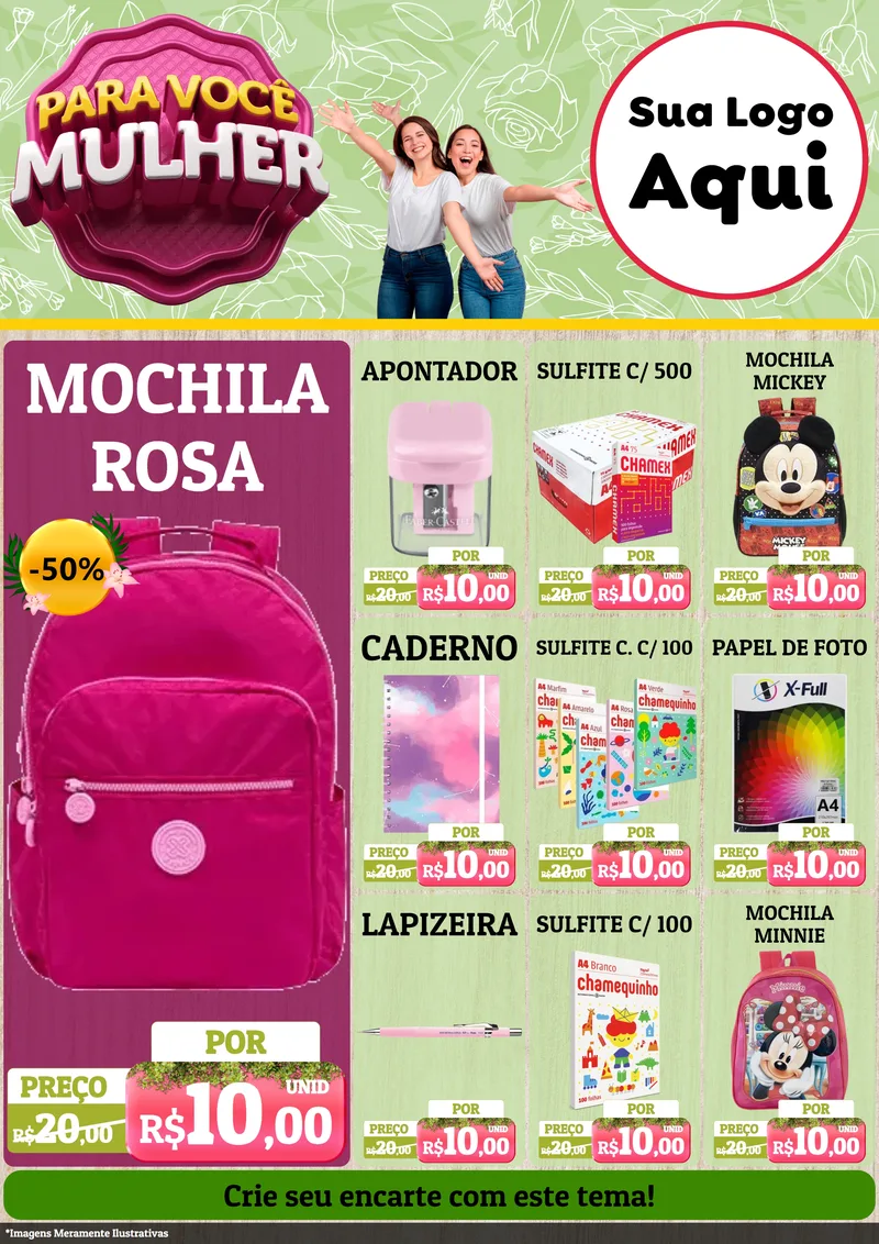 Modelo de Encarte para Encarte A4 Vertical com o tema Para Você Mulher para Papelaria