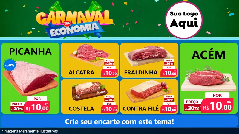 Modelo de TV para TV Horizontal com o tema Carnaval da Economia para Açougue