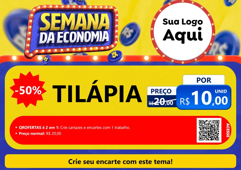 Modelo de Cartaz para Cartaz A4 Horizontal com o tema Semana da Economia para Peixaria