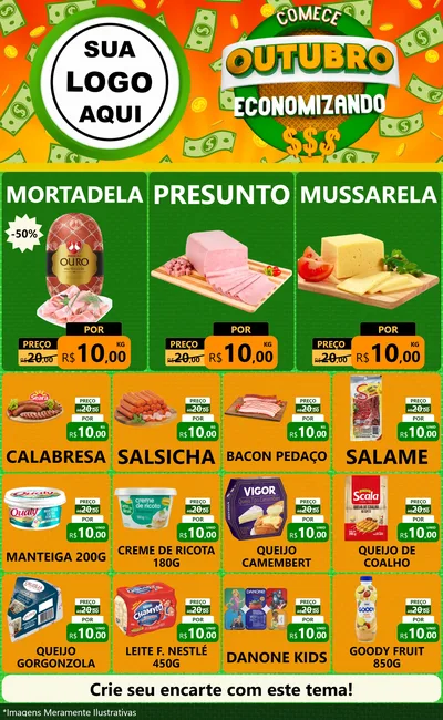 Modelo de Encarte para Encarte Grande com o tema Comece Outubro Economizando para Frios e Laticínios