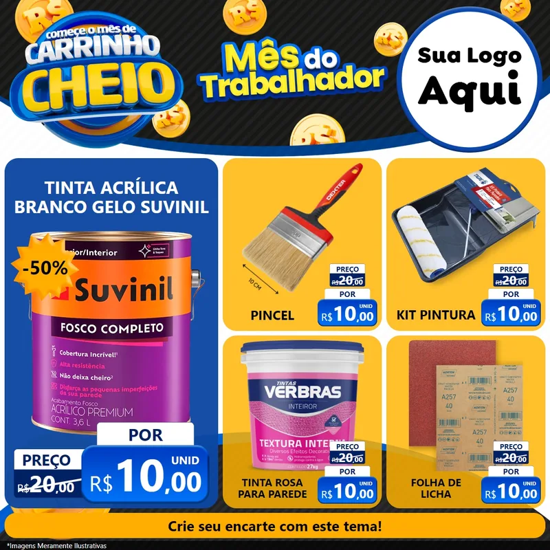 Modelo de Rede Social para Feed Facebook com o tema Comece o Mês de Carrinho Cheio para Tintas e Ferramentas