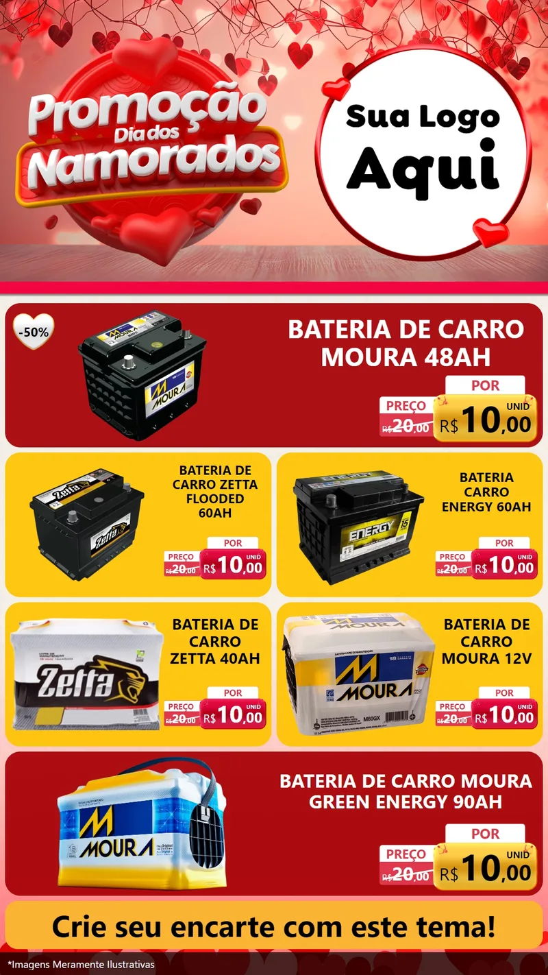 Modelo de TV para TV Vertical com o tema Promoção Dia dos Namorados para Baterias Elétricas